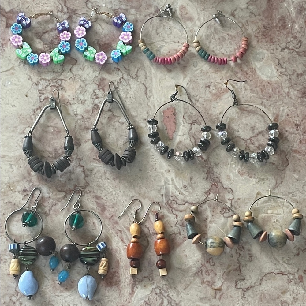 EUC~Bundle Of 7 Pair Of Womens Various Beaded Colored Earrings